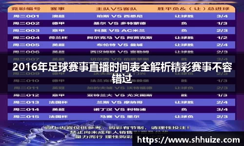 2016年足球赛事直播时间表全解析精彩赛事不容错过